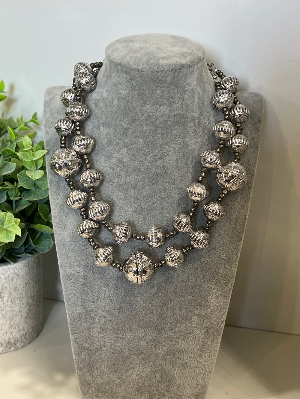 Premier Designs Antique Silver-Tone Double Strand Bead Necklace